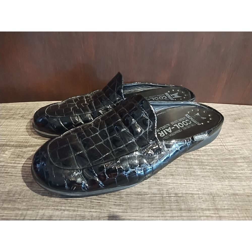 Mephisto Womens Cool Air Slip On Patent Leather Croc Mules Comfort Shoes Size 8